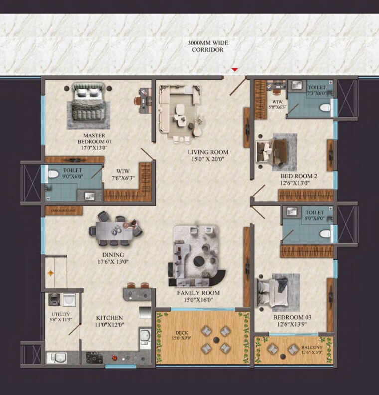 Floor Plan, financial district 3 Bedroom 2915 Sq.Ft. Apartment In Financial District Hyderabad 9630373
