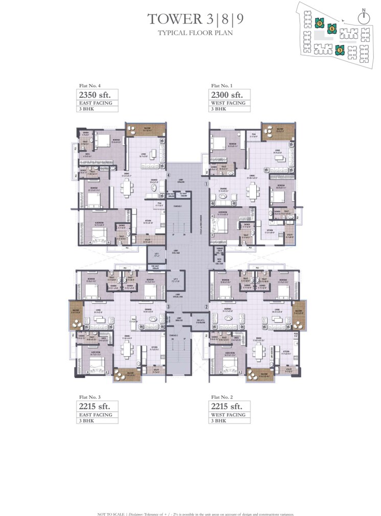 Floor Plan, puppalaguda 3 Bedroom 2215 Sq.Ft. Apartment In Puppalaguda Hyderabad 9630798
