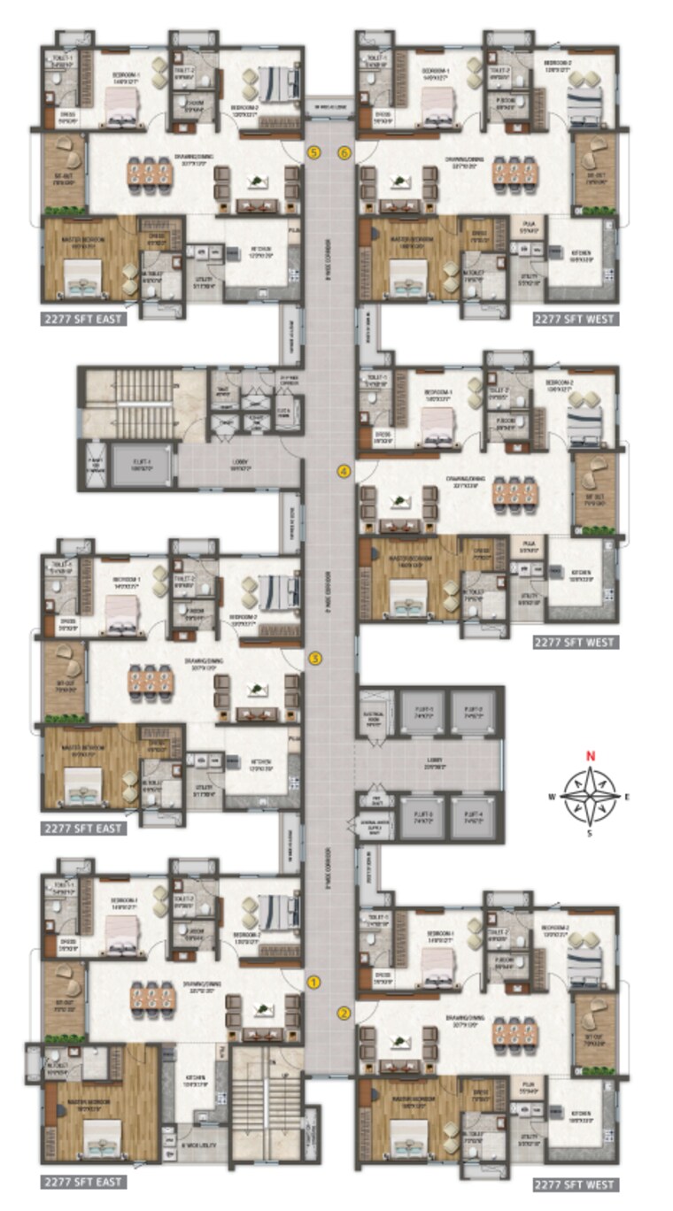 Floor Plan, osman nagar 3 Bedroom 2277 Sq.Ft. Apartment In Osman Nagar Hyderabad 9631355