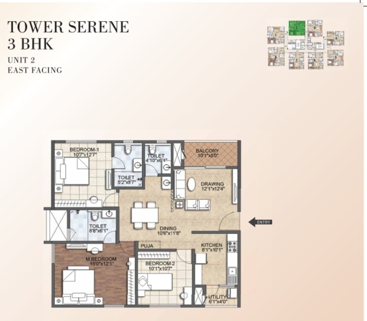 Floor Plan, kondapur 3 Bedroom 1498 Sq.Ft. Apartment In Kondapur Hyderabad 9631665