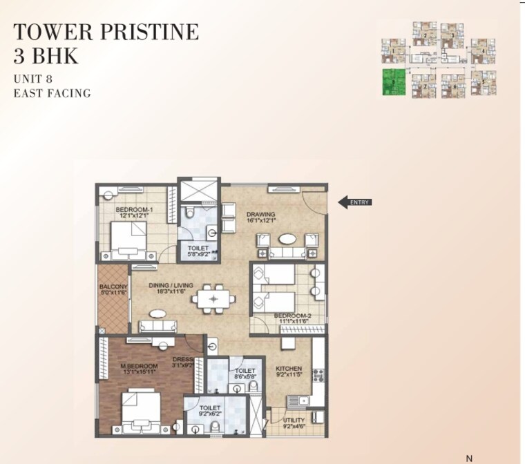 Floor Plan, kondapur 3 Bedroom 1950 Sq.Ft. Apartment In Kondapur Hyderabad 9631666