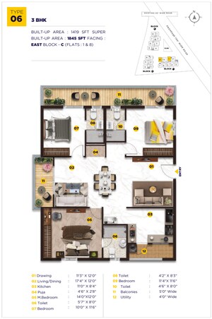 Floor Plan in 3 BHK Apartment at Kollur – for Sale