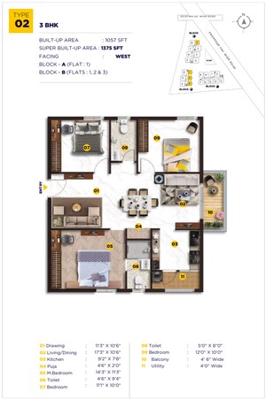 Floor Plan in 3 BHK Apartment at Kollur – for Sale