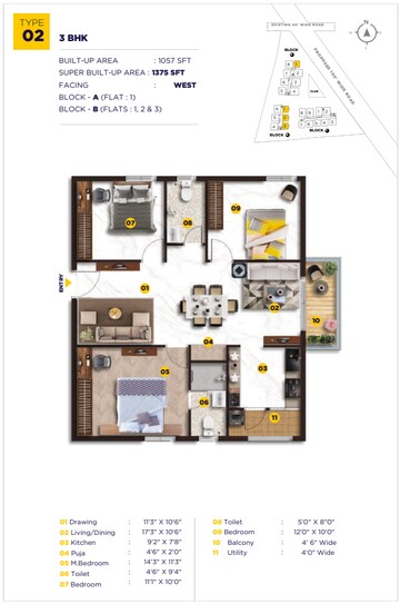 Floor Plan in 3 BHK Apartment at Kollur – for Sale