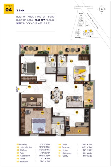 Floor Plan in 3 BHK Apartment at Tellapur – for Sale