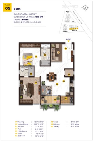 Floor Plan in 2 BHK Apartment at Tellapur – for Sale
