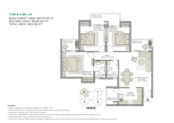 Floor Plan in 3 BHK Apartment at Eldeco Live By The Greens, Sector 150 – for Sale