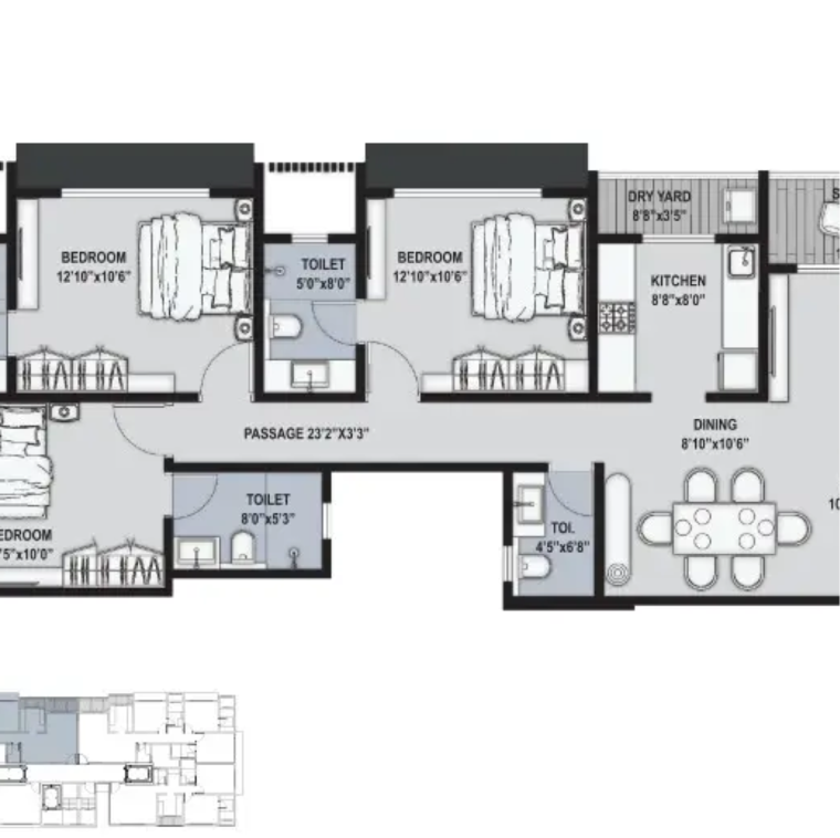 Floor Plan, khar west 2 Bedroom 777 Sq.Ft. Apartment In Khar West Mumbai 9632590
