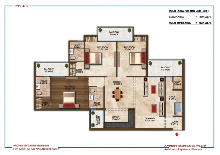 Floor Plan, morta 3 Bedroom 1515 Sq.Ft. Apartment In Morta Ghaziabad 9632776