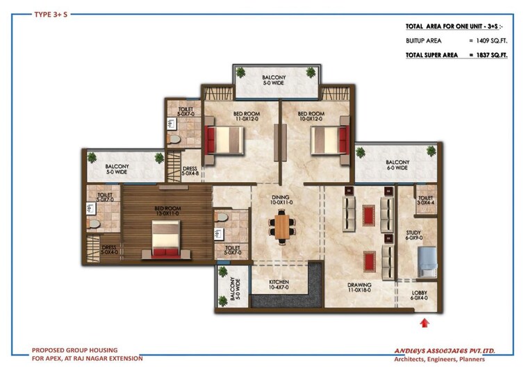 Floor Plan, morta 3 Bedroom 1515 Sq.Ft. Apartment In Morta Ghaziabad 9632776