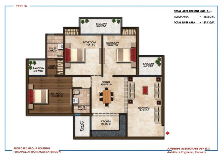 Floor Plan, morta 3.5 Bedroom 1837 Sq.Ft. Apartment In Morta Ghaziabad 9632806