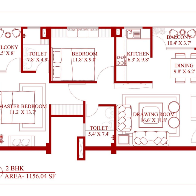 Floor Plan, lda-rashmilok-apartment 2 Bedroom 1160 Sq.Ft. Apartment In Bangla Bazar Lucknow 9638580