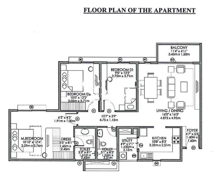 Floor Plan, godrej-aqua 3 Bedroom 1328 Sq.Ft. Apartment In International Airport Road Bangalore 9639381