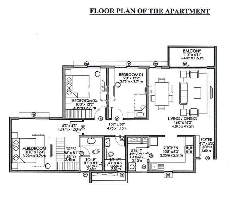 Floor Plan, godrej-aqua 3 Bedroom 1328 Sq.Ft. Apartment In International Airport Road Bangalore 9639381