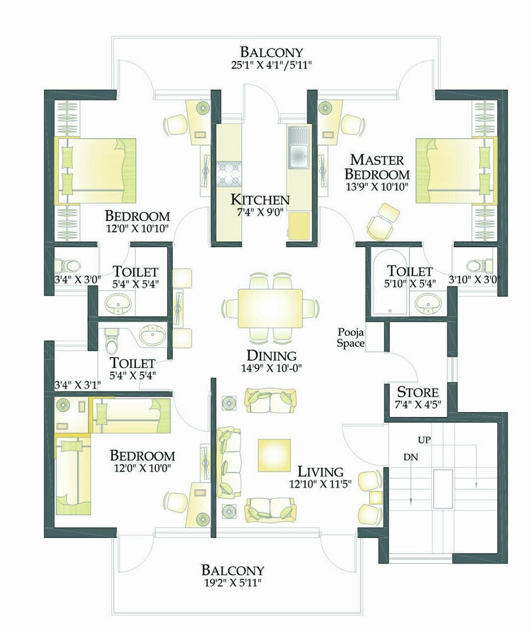 Floor Plan, rps-palms 4 Bedroom 1602 Sq.Ft. Builder Floor In Sector 88 Faridabad 9642039
