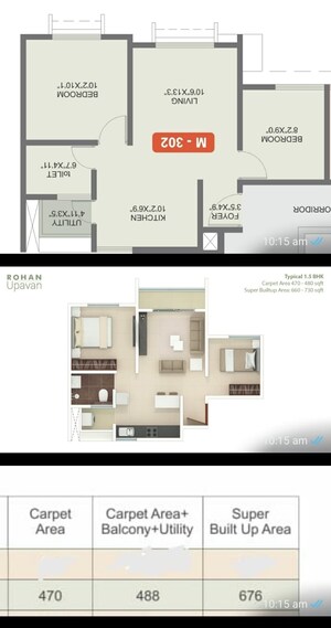 Floor Plan in 1.5 BHK Apartment at Rohan Upavan, Hennur – for Sale