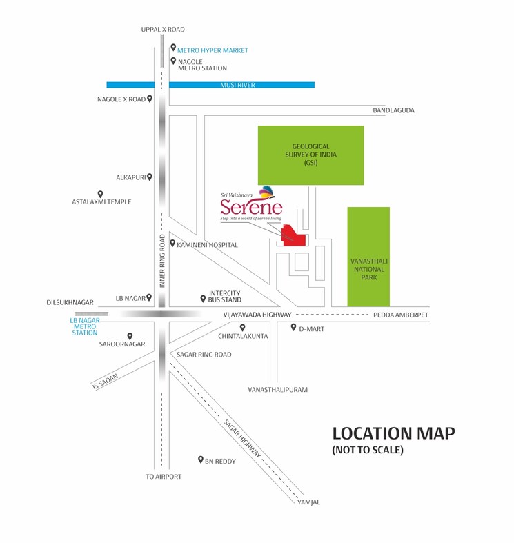 Map Location, sri-vaishnava-serene 2 Bedroom 1340 Sq.Ft. Apartment In Lb Nagar Hyderabad 9646389
