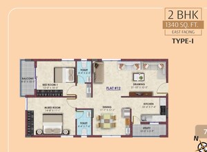 Floor Plan in 2 BHK Apartment at Sri Vaishnava Serene, Lb Nagar – for Sale