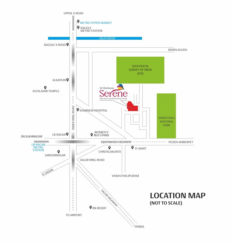 Map Location, sri-vaishnava-serene 3 Bedroom 1440 Sq.Ft. Apartment In Lb Nagar Hyderabad 9646407