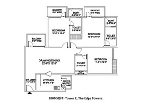 Floor Plan in 3 BHK Apartment at Ramprastha City The Edge Towers, Sector 37d – for Sale