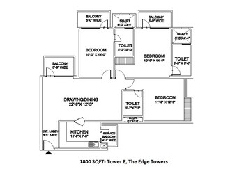 Floor Plan in 3 BHK Apartment at Ramprastha City The Edge Towers, Sector 37d – for Sale