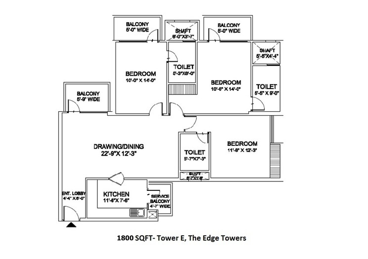 Floor Plan, ramprastha-city-the-edge-towers 3 Bedroom 1800 Sq.Ft. Apartment In Sector 37d Gurgaon 9654300
