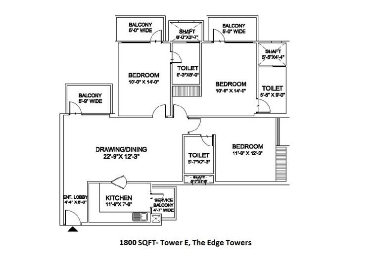 Floor Plan, ramprastha-city-the-edge-towers 3 Bedroom 1800 Sq.Ft. Apartment In Sector 37d Gurgaon 9654300