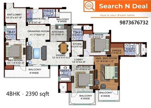Floor Plan in 4 BHK Apartment at Ramprastha City The Edge Towers, Sector 37d – for Sale