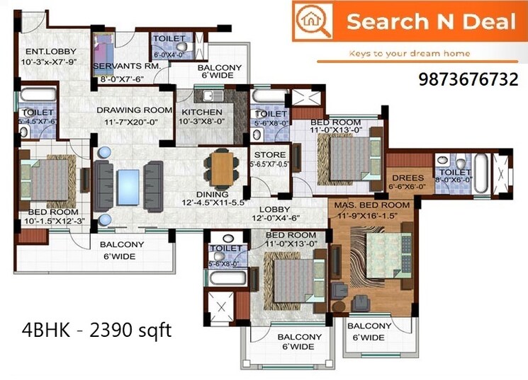 Floor Plan, ramprastha-city-the-edge-towers 4 Bedroom 2390 Sq.Ft. Apartment In Sector 37d Gurgaon 9654303