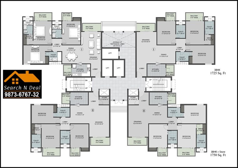 Floor Plan, ramprastha-skyz 3 Bedroom 1750 Sq.Ft. Apartment In Sector 37d Gurgaon 9654324