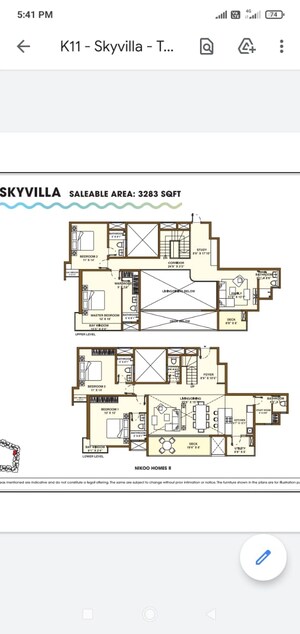 Floor Plan in 4 BHK Penthouse at Bhartiya Nikoo Homes Phase 2, Thanisandra Main Road – for Sale