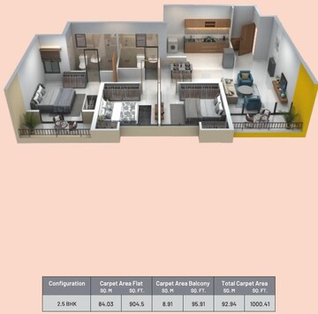 Floor Plan in 2.5 BHK Apartment at Magarpatta Riverview City, Loni Kalbhor – for Rent