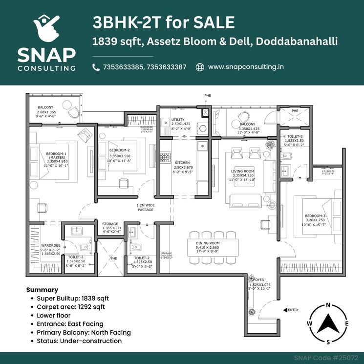 Floor Plan, assetz-bloom-and-dell 3 Bedroom 1839 Sq.Ft. Apartment In Whitefield Road Bangalore 9660278