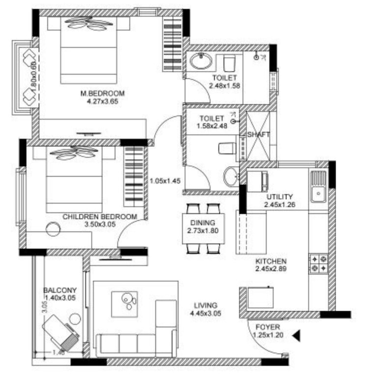 Floor Plan, brigade-laguna 2 Bedroom 1194 Sq.Ft. Apartment In Hebbal Bangalore 9661345