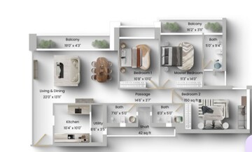 Floor Plan in 3 BHK Apartment at Oberoi Realty Exquisite, Goregaon East – for Sale