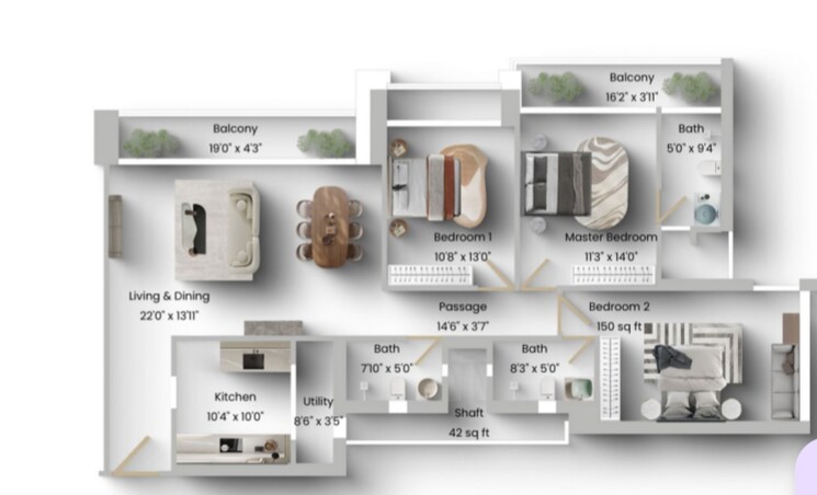 Floor Plan, oberoi-realty-exquisite 3 Bedroom 1300 Sq.Ft. Apartment In Goregaon East Mumbai 9662021