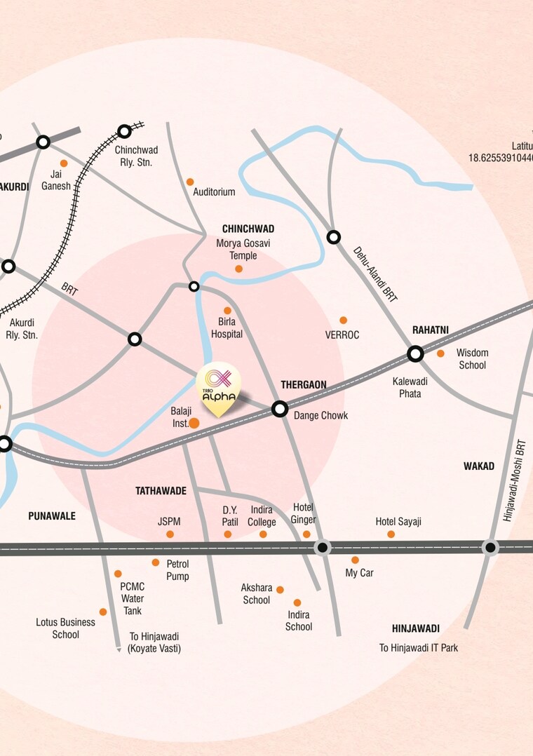 Map Location, trio-alpha 4 Bedroom 1870 Sq.Ft. Apartment In Tathawade Pune 9663303