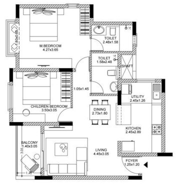 Floor Plan in 2 BHK Apartment at Brigade Laguna, Hebbal – for Sale