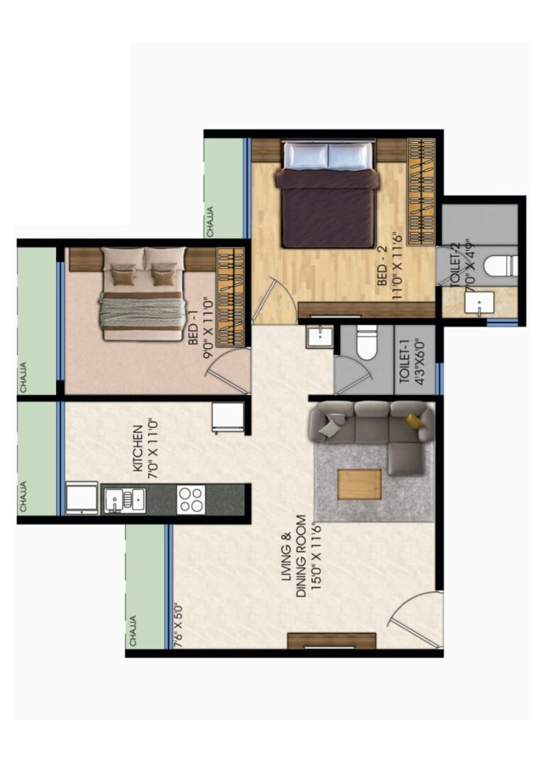 Floor Plan, sanpada 2 Bedroom 1150 Sq.Ft. Apartment In Sanpada Navi Mumbai 9664290