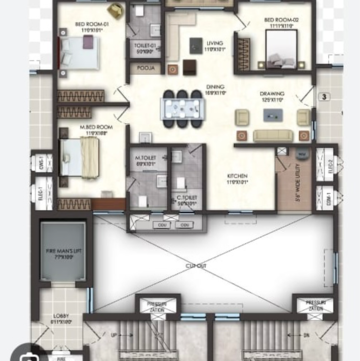 Floor Plan in 3 BHK Apartment at Lansum El Dorado, Narsingi – for Sale