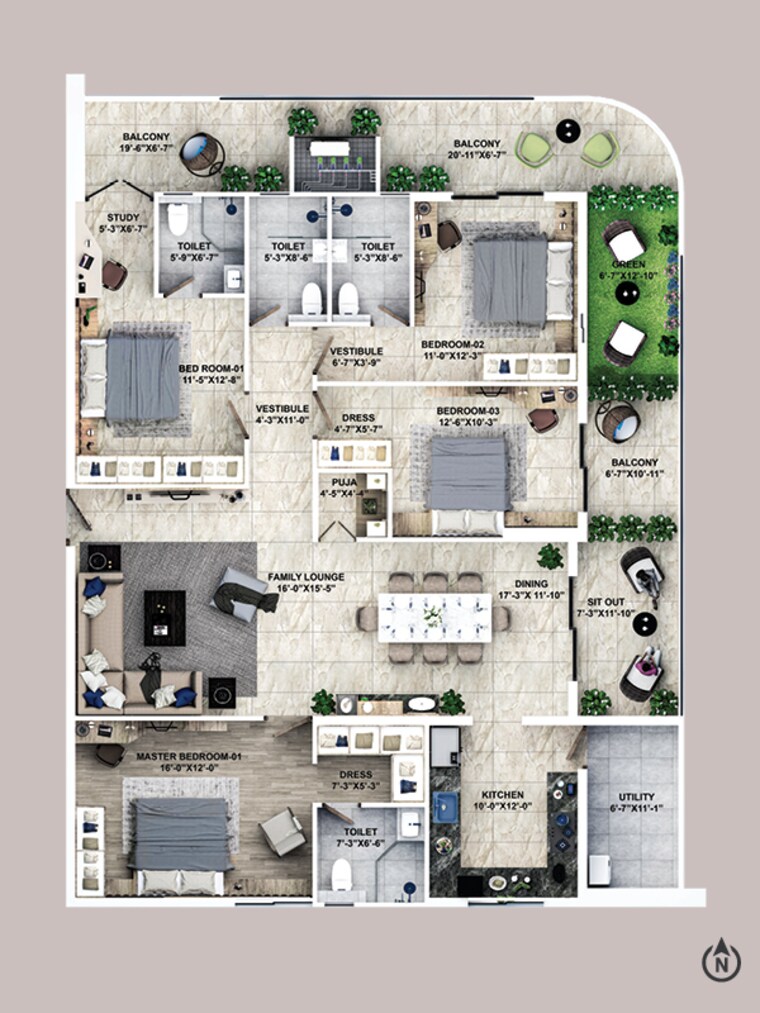 Floor Plan, kondapur 4 Bedroom 2995 Sq.Ft. Apartment In Kondapur Hyderabad 9665510