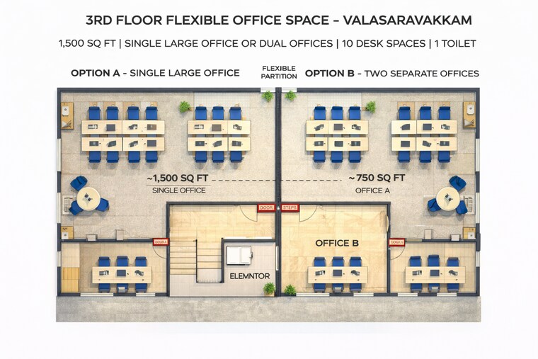 Floor Plan, valasaravakkam Commercial Office Space 1500 Sq.Ft. In Valasaravakkam Chennai 9665895