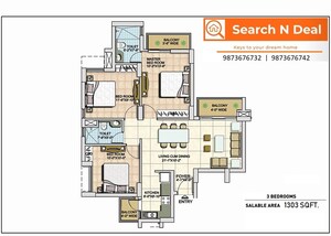 Floor Plan in 3 BHK Apartment at BPTP Spacio, Sector 37d – for Sale