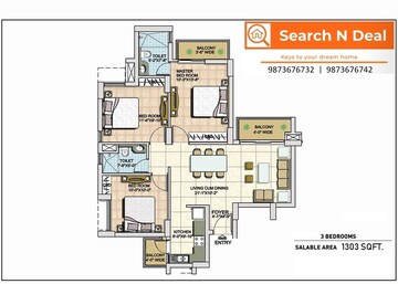 Floor Plan in 3 BHK Apartment at BPTP Spacio, Sector 37d – for Sale