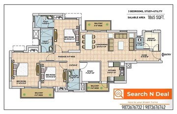 Floor Plan in 3 BHK Apartment at BPTP Spacio, Sector 37d – for Sale