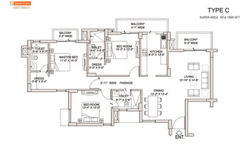 Floor Plan in 3 BHK Apartment at BPTP Park Serene, Sector 37d – for Sale