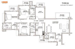 Floor Plan in 3.5 BHK Apartment at BPTP Park Serene, Sector 37d – for Sale