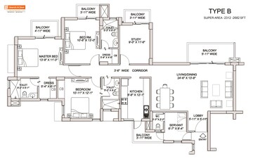 Floor Plan in 3.5 BHK Apartment at BPTP Park Serene, Sector 37d – for Sale