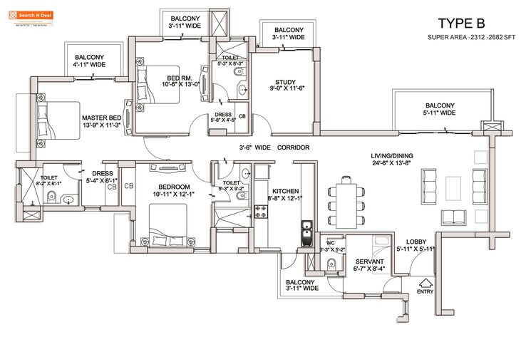 Floor Plan, bptp-park-serene 3.5 Bedroom 2312 Sq.Ft. Apartment In Sector 37d Gurgaon 9666403