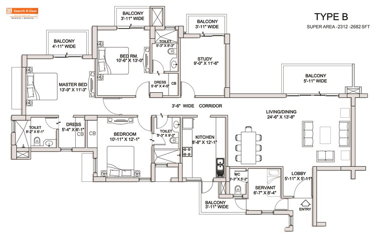 Floor Plan, bptp-park-serene 3.5 Bedroom 2312 Sq.Ft. Apartment In Sector 37d Gurgaon 9666403